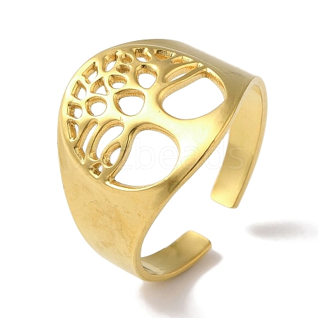 Vacuum Plating 201 Stainless Steel Tree of Life Wide Open Cuff Rings for Unisex RJEW-C092-03G-1