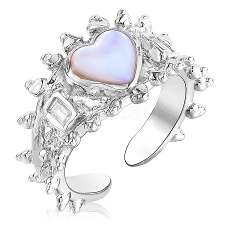 Rhodium Plated 925 Sterling Silver Heart Open Cuff Ring JR894A-1
