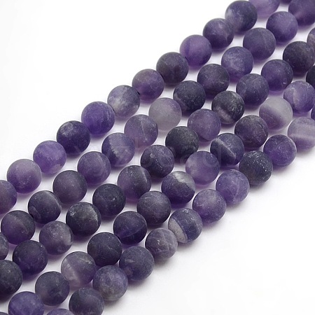 Frosted Natural Amethyst Round Bead Strands X-G-M064-8mm-13-1