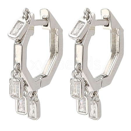 Cubic Zirconia Rectangle Dangle Hoop Earrings EJEW-Z019-03A-P-1