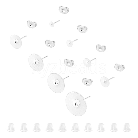 Flat Round 304 Stainless Steel Stud Earring Findings STAS-UN0015-18S-1