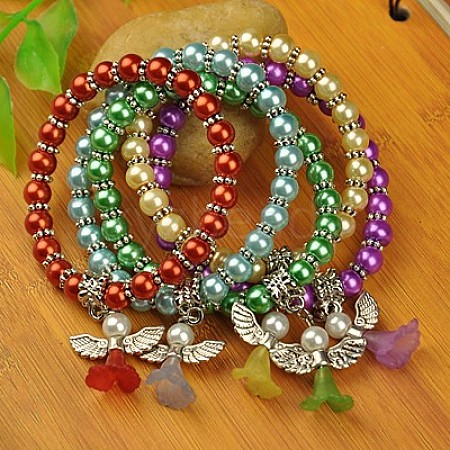 Lovely Wedding Dress Angel Bracelets for Kids BJEW-JB00727-1