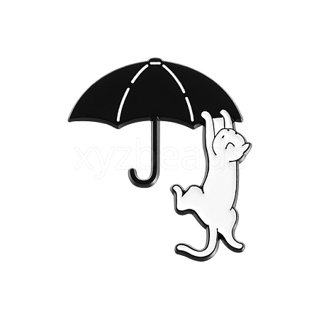 Cute Black and White Art Umbrella Cat Brooch PW-WGE401D-02-1