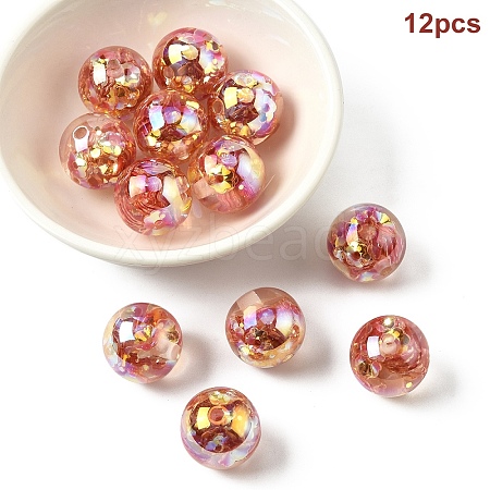 12Pcs Transparent Inner Flower Acrylic Beads RESI-YW0004-86D-1