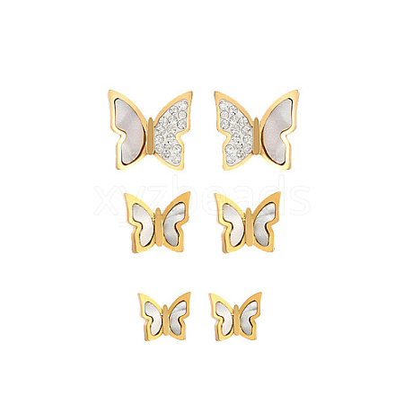 3 Pairs 3 Style 304 Stainless Steel Ear Studs QZ7453-2-1