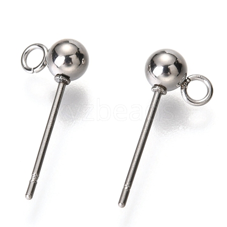 Non-Tarnish Original Color 304 Stainless Steel Ball Post Stud Earring Findings STAS-C018-23P-02-1