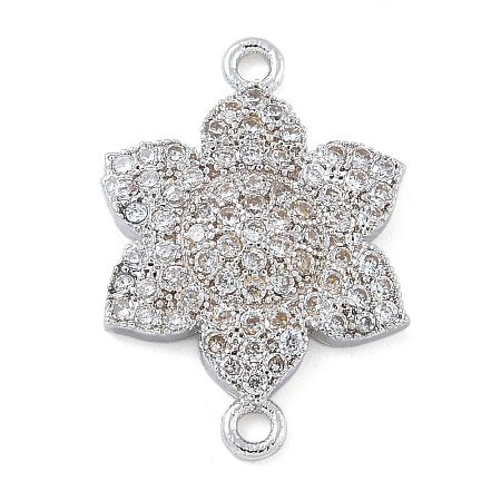 Rack Plating Brass Micro Pave Clear Cubic Zirconia Flower Connector Charms KK-A234-043P-1