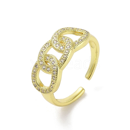 Brass Pave Cubic Zirconia Open Cuff Rings RJEW-M170-02G-1