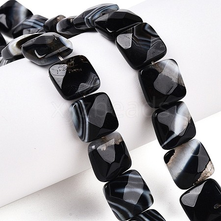 Dyed Natural Black Banded Agate/Striped Agate Beads Strands G-T138-170-1