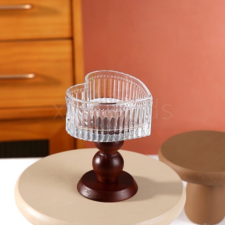 Heart Glass Candle Holder with Wood Base PW-WG32799-01-1