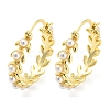 Rack Plating Brass Leaf Wreath Hoop Earrings with Plastic Pearl Beaded EJEW-Q779-05G-1