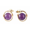 Natural Amethyst Round Beads Stud Earrings for Girl Women X-EJEW-JE04666-02-2