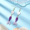 3 Pairs 3 Colors Glass & Shell Dangle Earrings EJEW-MZ00160-4