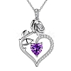 Rhodium Plated 925 Sterling Silver Pave Cubic Zirconia Rose Heart Birthstone Pendant Cable Chain Necklaces PW-WGEE50C-02-1