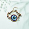 Glass Seed Braided Evil Eye Link Bracelet for Women BJEW-JB08398-02-2