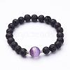 Natural Lava Rock Beaded Stretch Bracelets BJEW-JB02618-2