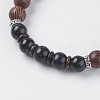 Natural Lava Rock & Wenge Wood Beads & Coconut Stretch Bracelets BJEW-I241-03A-2