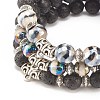 3Pcs 3 Style Natural Lava Rock & Tibetan Agate Stretch Bracelet with Alloy Tube Beaded BJEW-JB08322-5