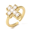 Cross Brass Micro Pave Clear Cubic Zirconia Open Cuff Rings RJEW-U008-20G-1