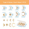 Kissitty 16Pcs 8 Style Brass Clear Cubic Zirconia Links Connectors ZIRC-KS0001-03-9