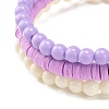 3Pcs Handmade Polymer Clay Heishi Surfer Stretch Bracelets Set with Glass Pearl BJEW-JB08072-6