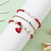 3Pcs 3 Style Natural Pearl & Glass & Acrylic Word Stretch Bracelets Set BJEW-TA00319-4
