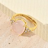 Brass Micro Pave Cubic Zirconia with Natural Rose Quartz Cuff Open Rings RJEW-T035-01G-L-2