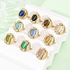 304 Stainless Steel with Glass Cat Eye Cuff Rings for Women RJEW-K309-40D-1
