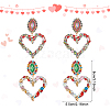 FIBLOOM 2 Pairs 2 Colors Rhinestone Hollow Out Heart Dangle Stud Earrings EJEW-FI0001-13-2