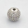 CZ Brass Micro Pave Grade AAA Clear Color Cubic Zirconia Round Beads KK-O065-6mm-05P-NR-1