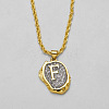 Brass Crystal Rhinestone Oval with Letter Pendant Necklaces FS-WG7CB6D-04-1