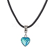 Heart with Fish Scale Shape 304 Stainless Steel with Resin Pendant Necklaces NJEW-JN04571-2
