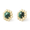 Ion Plating(IP) Natural Malachite Hexagon Stud Earrings with Plastic Pearl Beaded EJEW-E287-01G-01-3