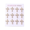 Ion Plating(IP) 304 Stainless Steel Cross Stud Earrings EJEW-C099-10RG-1