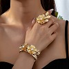 Flower Alloy Cuff Bangle & Ring Sets for Women SJEW-C005-04G-1