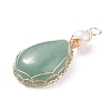 Natural Green Aventurine Copper Wire Wrapped Pendants PALLOY-JF01398-06-3