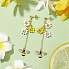 Spring Flower & Bees Alloy Enamel Dangle Stud Earrings EJEW-TA00498-2