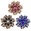 FIBLOOM 3Pcs 3 Colors Rhinestone Flower Brooch Pin JEWB-FI0001-01-1