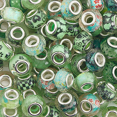 100Pcs Printed Transparent Resin European Beads RESI-PA0001-18A-1