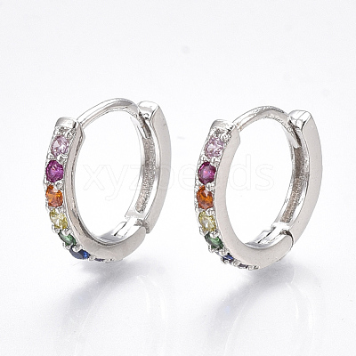 Brass Micro Pave Cubic Zirconia Huggie Hoop Earrings EJEW-S201-40P-1