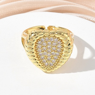 Brass Micro Pave Cubic Zirconia Cuff Open Rings for Women CU-CBA760A-13B-G-1