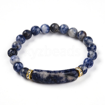 Natural Blue Spot Jasper Beads Stretch Bracelets BJEW-T022-04I-1