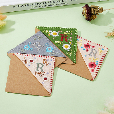 4Pcs 4 Style Felt Embroidery Bookmarks FIND-HY0003-46R-1