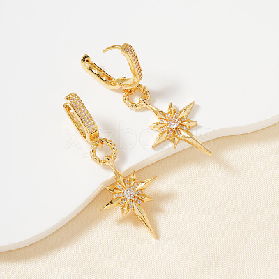 Elegant Octagonal Star Brass Clear Cubic Zirconia Hoop Earrings GJ0701-1
