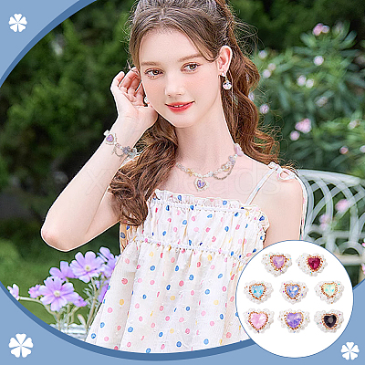 7Pcs 7 Colors Polymer Clay Rhinestone with Crystal Beads FIND-FG0003-56-1