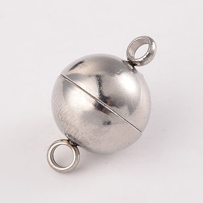 Tarnish Resistant Round 304 Stainless Steel Magnetic Clasps with Loops STAS-N014-01-12mm-1