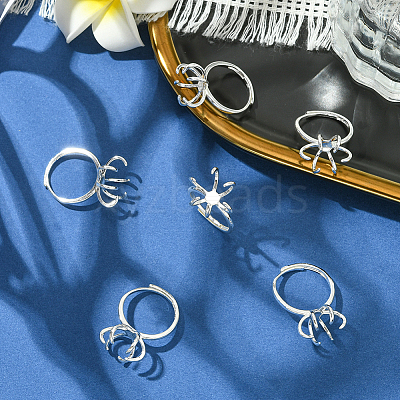 6Pcs Adjustable Brass Finger Rings Components KK-BBC0021-26-1