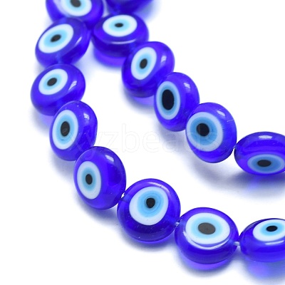 Handmade Evil Eye Lampwork Flat Round Bead Strands LAMP-L058-8mm-12-1