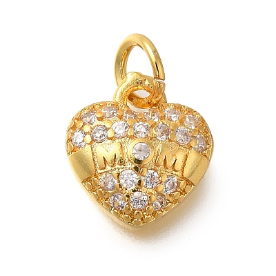 Mother Theme Rack Plating Brass Micro Pave Cubic Zirconia Charms KK-I716-06G-1
