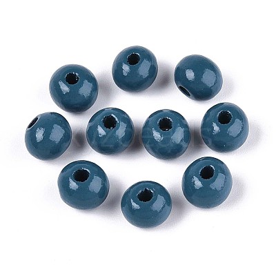 Spray Painted Round Natural Schima Wood Beads WOOD-A018-8mm-16-1